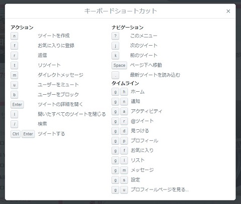 画像（キーボードショートカット一覧画面）