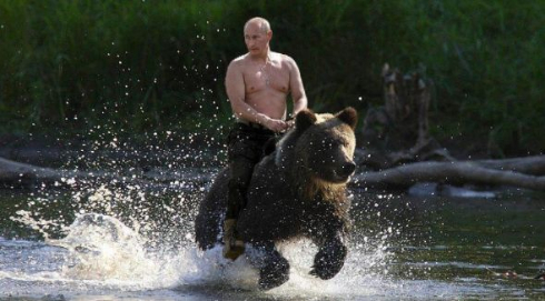 プーチン大統領 クマ フィギュア ロシア人なに考えてんだ! 有名コラ画像「熊に乗るプーチン」を