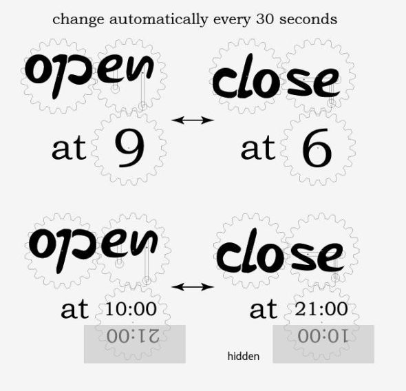 open」と「close」が入れ替わる？ 歯車とタイポグラフィーを
