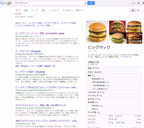 グーグル検索カロリー