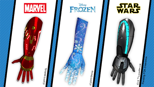 アイアンマン、スター・ウォーズ、アナと雪の女王をモチーフにしたバイオニックアーム