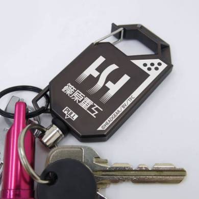 篠原重工ロゴのリールキーホルダー