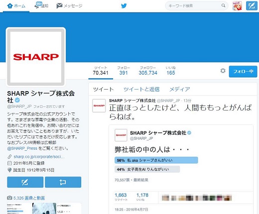 シャープ公式Twitter