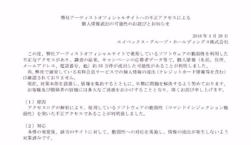 エイベックス個人情報流出