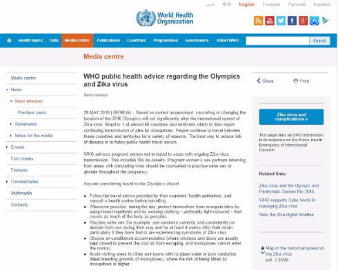 WHOリオ五輪ジカウイルス