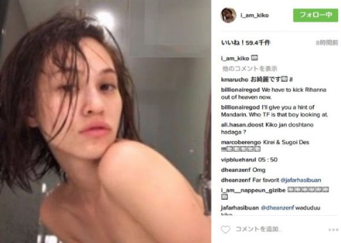 ぬれ髪ショットの水原希子さん