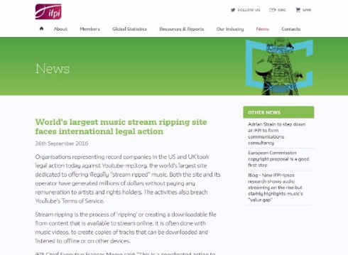 音楽 違法コピー サイト 訴え リッピング Youtube-mp3.org IFPI