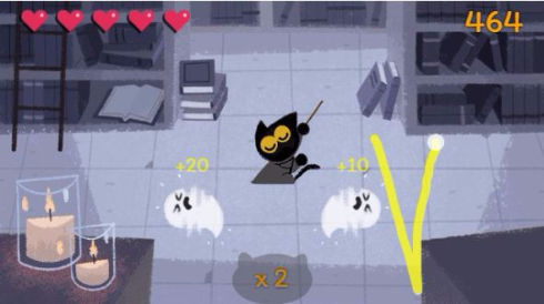 グーグル Google ハロウィーン ゲーム 猫 ゴースト スワイプ 2016