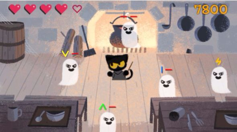 グーグル Google ハロウィーン ゲーム 猫 ゴースト スワイプ 2016