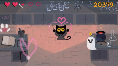 グーグル Google ハロウィン ゲーム 猫 ゴースト スワイプ 2016