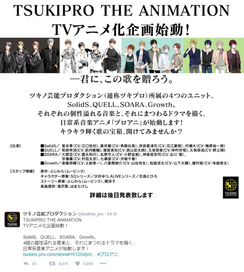 ツキプロ アニメ化 Twitter