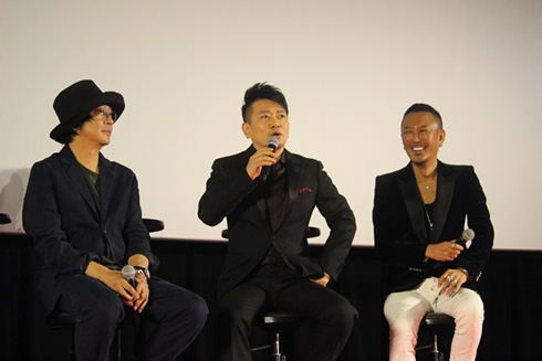 「龍が如く6 命の詩。」完成披露会の大森南朋さん、宮迫博之さん、名越稔洋監督