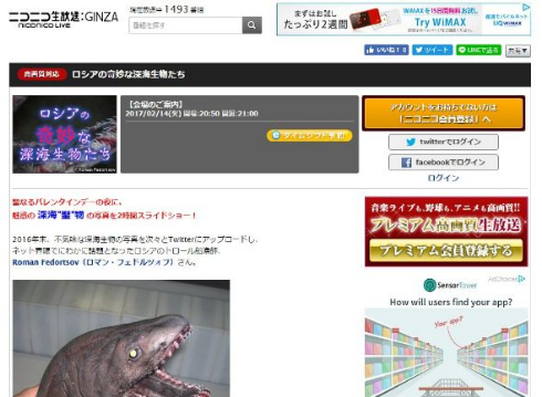 ロシア 奇妙 深海生物 バレンタインデー ニコニコ生放送