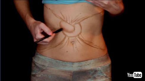 ボディペイント アーティスト 腹 メイキング 動画