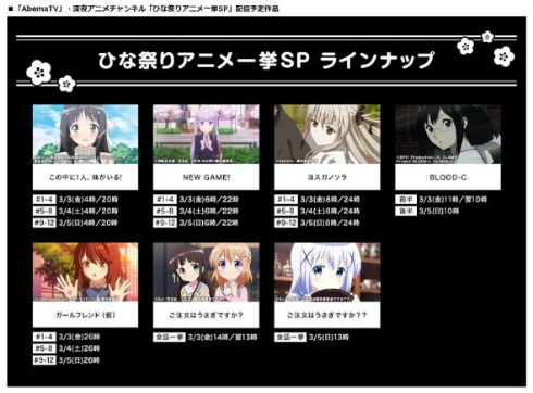 ひな祭りアニメ一挙SP一覧
