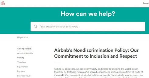 Airbnbは人種差別を禁じている