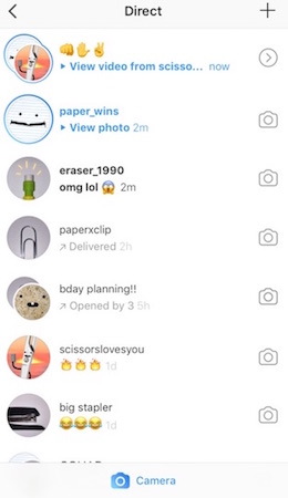 写真や動画はメッセージリストの下から撮影する