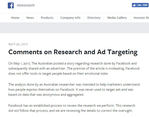 Facebookの公式声明