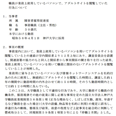 神戸大学　アダルトサイト閲覧