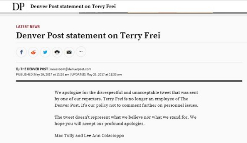 記者の人種差別ツイートにDenver Post紙が謝罪
