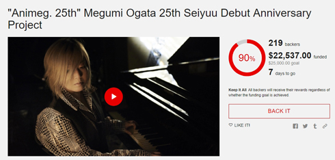 緒方恵美「アニメグ。25th」、2500万円の調達に成功