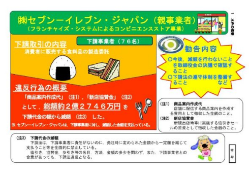 セブンイレブン 下請けいじめ 公正取引委員会 勧告