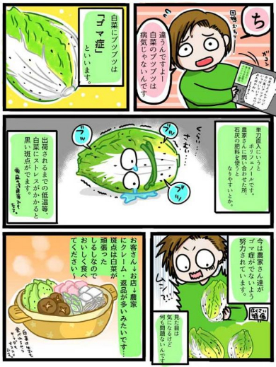 白菜 黒いブツブツ 漫画 斑点 ゴマ症