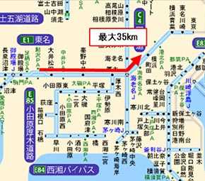 1月2日、東名高速上り「大和トンネル付近」の渋滞発生区間