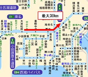 1月3日、東名高速上り「大和トンネル付近」の渋滞発生区間