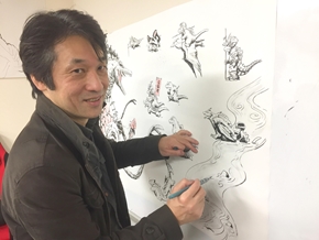 ライブドローイングする西川伸司さん