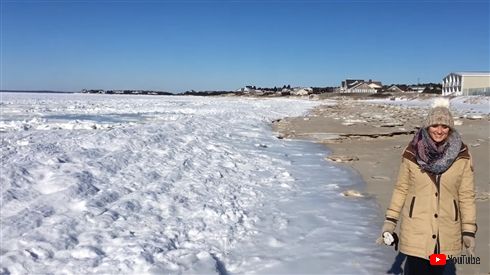 海が凍ってる！　米国で撮影された珍しい現象、上空からの美しいドローン映像も