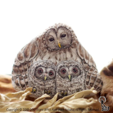 ストーンアート 石 コラボワーク 動物 作品