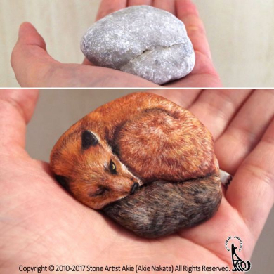 ストーンアート 石 コラボワーク 動物 作品