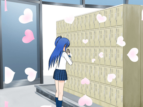 靴箱の前の女子高生