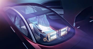 フォルクスワーゲン「I.D. VIZZION」（浮かび上がるように表示される情報パネル）