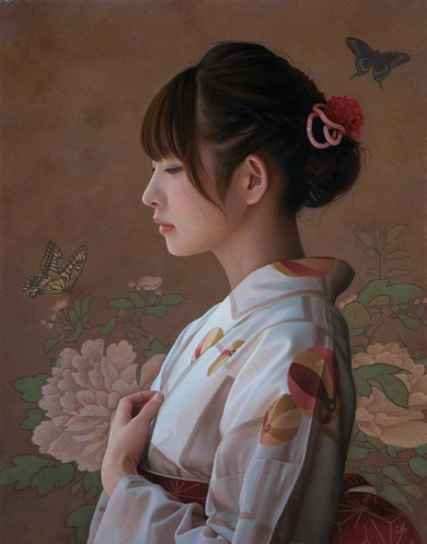 木の板に映し出された油絵風絵画・リアルな人物画 桜井 旭 on X: 