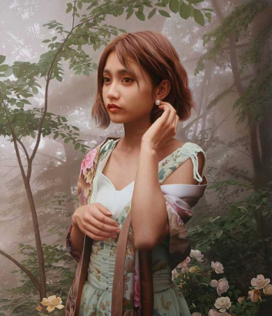 木の板に映し出された油絵風絵画・リアルな人物画 写真と見間違うほどリアルな油絵の人物画に驚きと称賛の声
