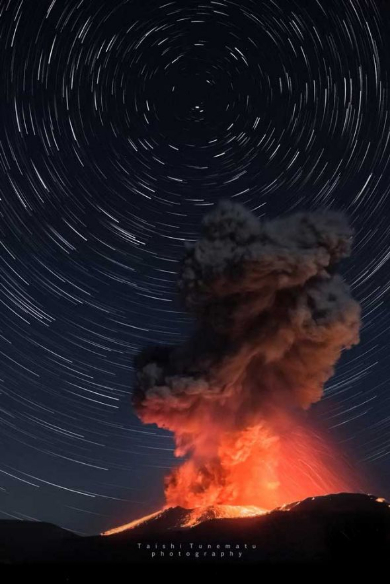 霧島連山  新燃岳 噴火 星空 写真 美しい