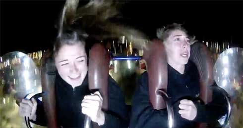 逆バンジーで絶叫と爆笑する2人の女子大生　実はプロサッカー選手だった