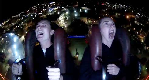 逆バンジーで絶叫と爆笑する2人の女子大生　実はプロサッカー選手だった