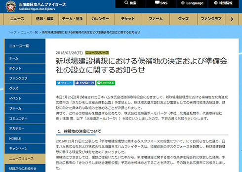 日本ハム 日ハム きたひろしま 北広島
