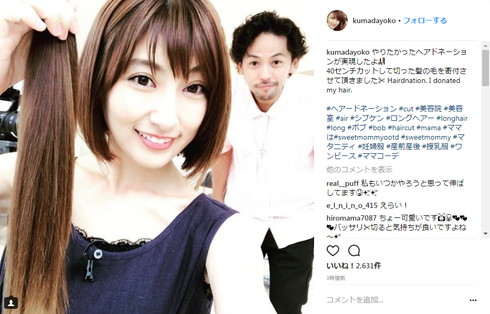 ヘアドネーション 髪の毛 寄付 熊田曜子