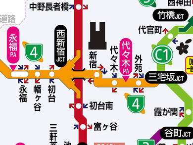 西新宿JCTあたりの地図