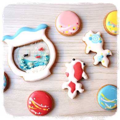 アイシングクッキー 妹 金魚鉢 飴細工 かわいい