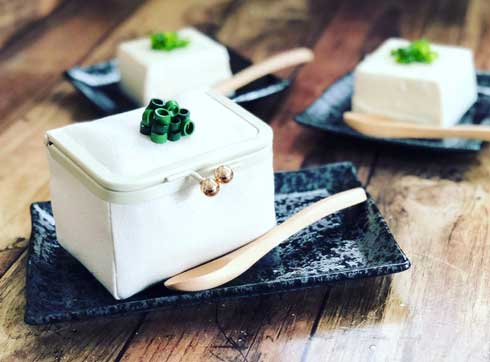冷奴 ボックス がま口 ハンドメイド 豆腐 ネギ