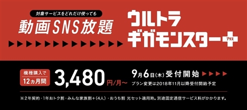 ソフトバンク、SNSや対象動画サービスが使い放題になる「ウルトラギガモンスター＋」を発表　YouTube、Huluなどが見放題に