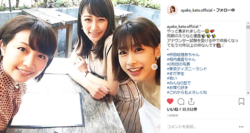 加藤綾子 相内優香 枡田絵理奈 同期 ディズニーランド アナウンススクール 誕生日