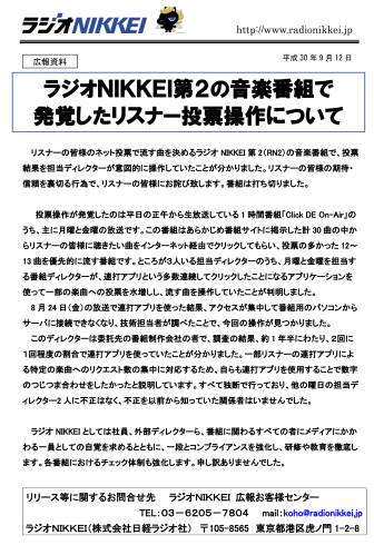 ラジオNIKKEI Click DE On-Air 操作 投票 意図的 連打アプリ