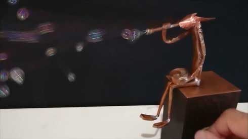 シャボン玉 吹く からくり人形 ハンドメイド 動く