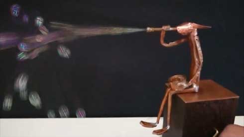 シャボン玉 吹く からくり人形 ハンドメイド 動く